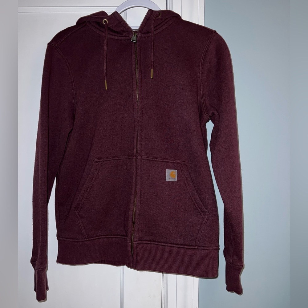 Carhartt zip up hoodie in Maroon